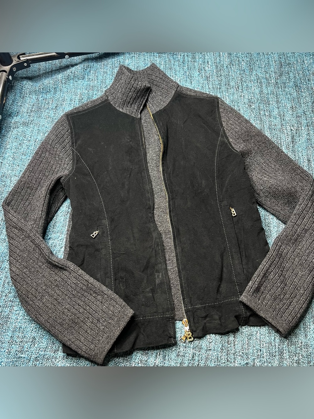 Bogner Virgin Wool Full Zip Sport Jacket in Black Gray Women's Size 6 Small